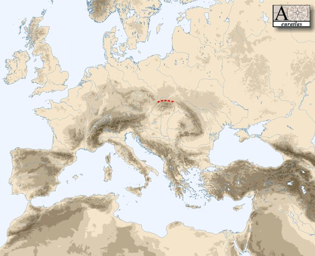 Mise en vidence des Beskides sur la carte d'Europe