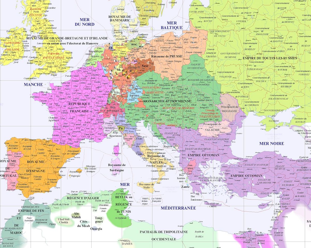 Europe carte politique compl&egrave;te, an 1800
