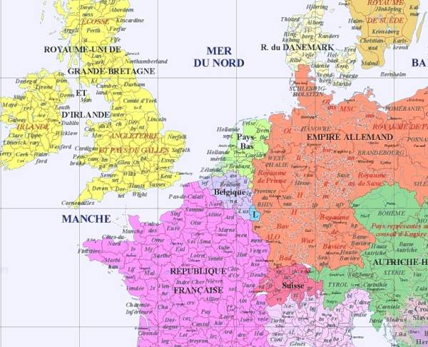 image de l'Europe partie nord-ouest, an 1900